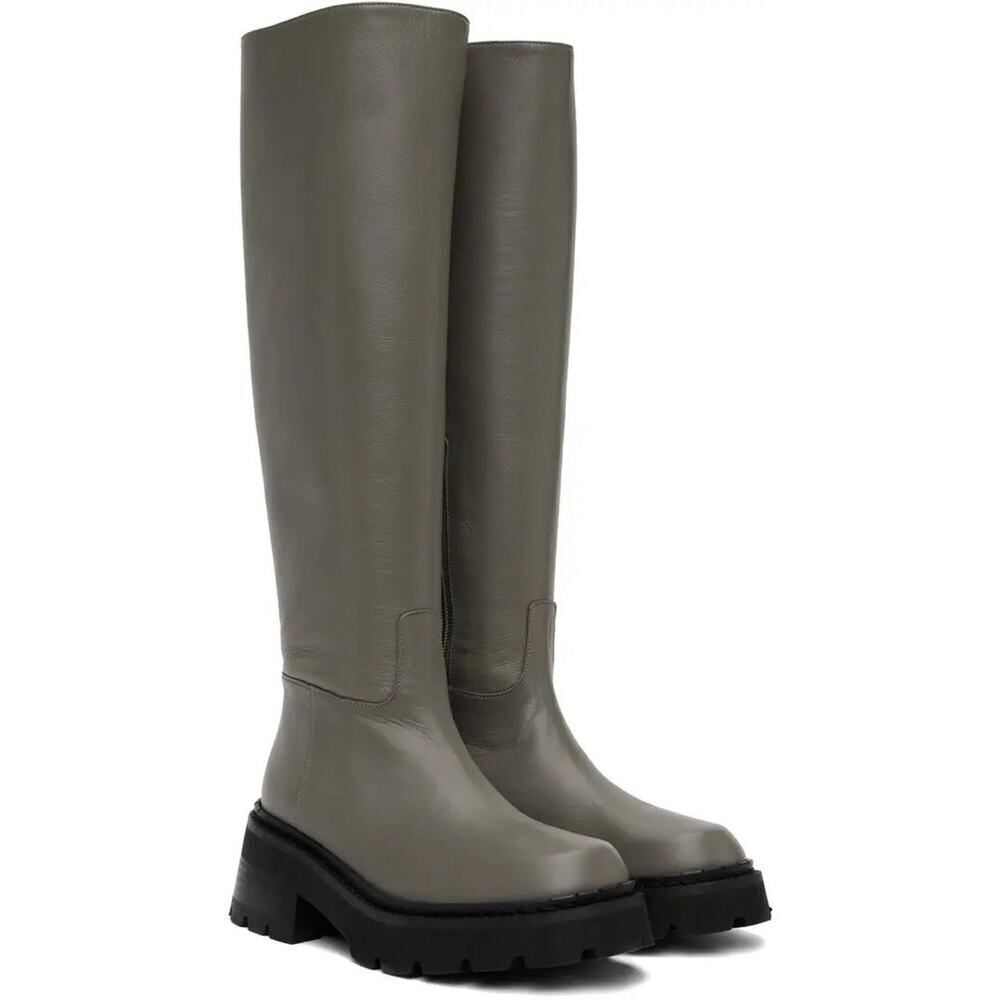 BY FAR Gray Russel Knee‑High Boots EU 41 US 10 Grained Nappa Cement Leather